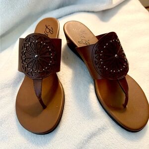 Brighton Brown Leather Sandals with Medallion Detail